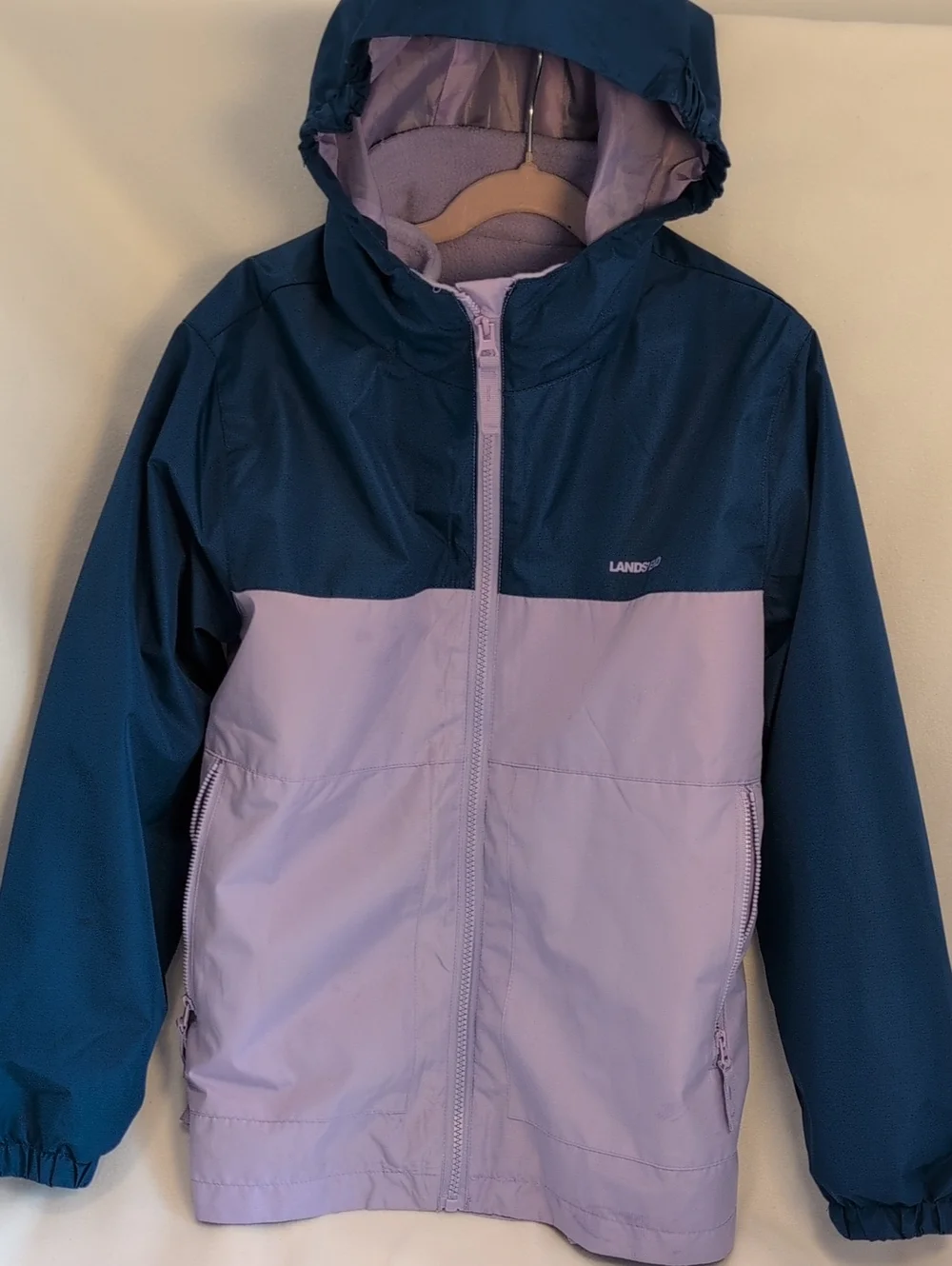 Lands' End Two-Tone Hooded 3 In 1 Jacket - Navy and Lavender Size 12